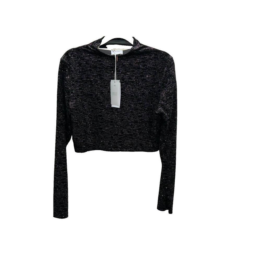 NWT Misa Los Angeles Womens Cropped Sweater Long‎ Sleeve Shimmer Black Size M